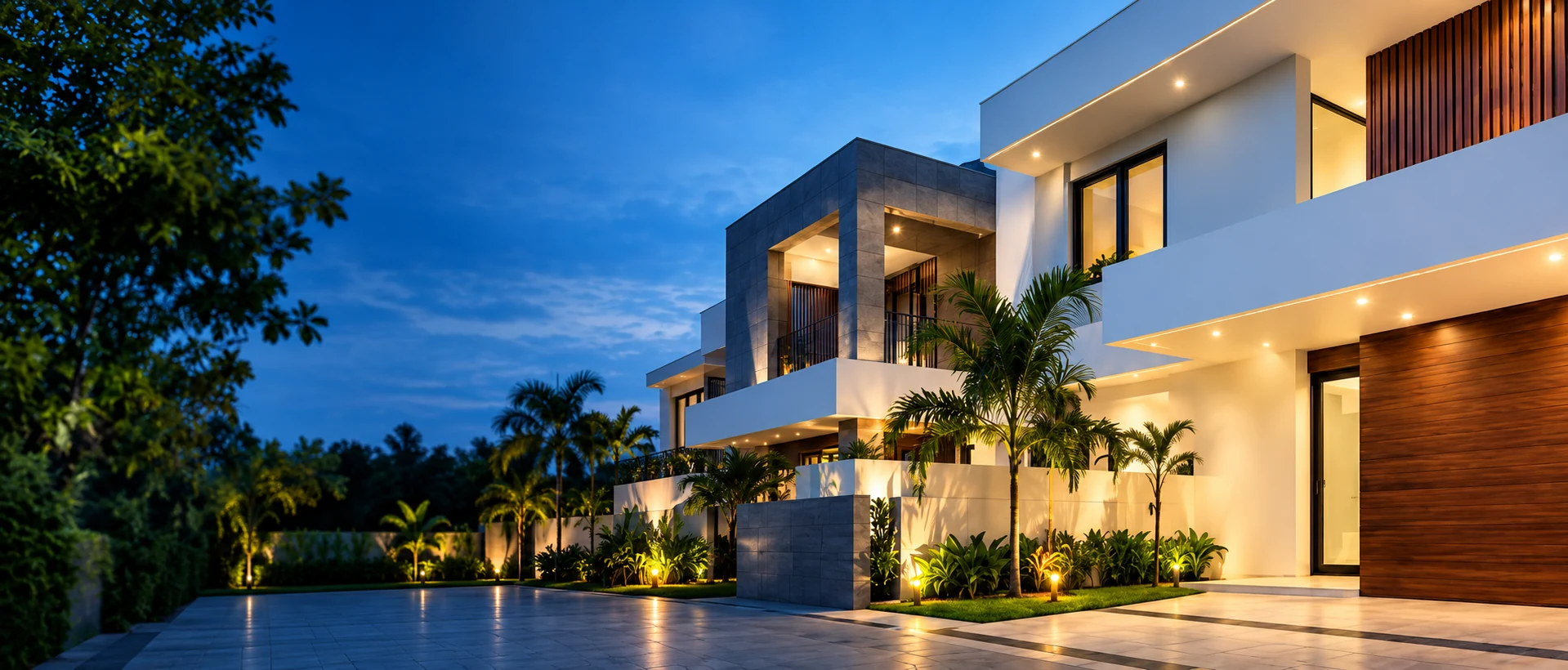 Referencia visual de una vivienda moderna con fachada blanca