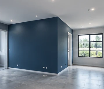 Habitación con pared azul